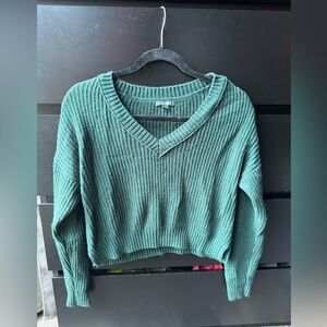 Wild Fable Cotton Blend V Neck Green Knit Sweater